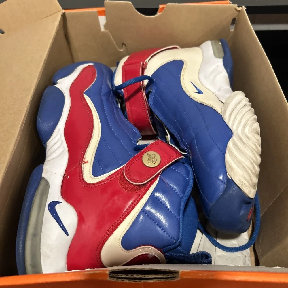 Nike Air Max Penny 4 Red/White/Blue 313936-441 Youth Size 7Y 1 Cent Logo